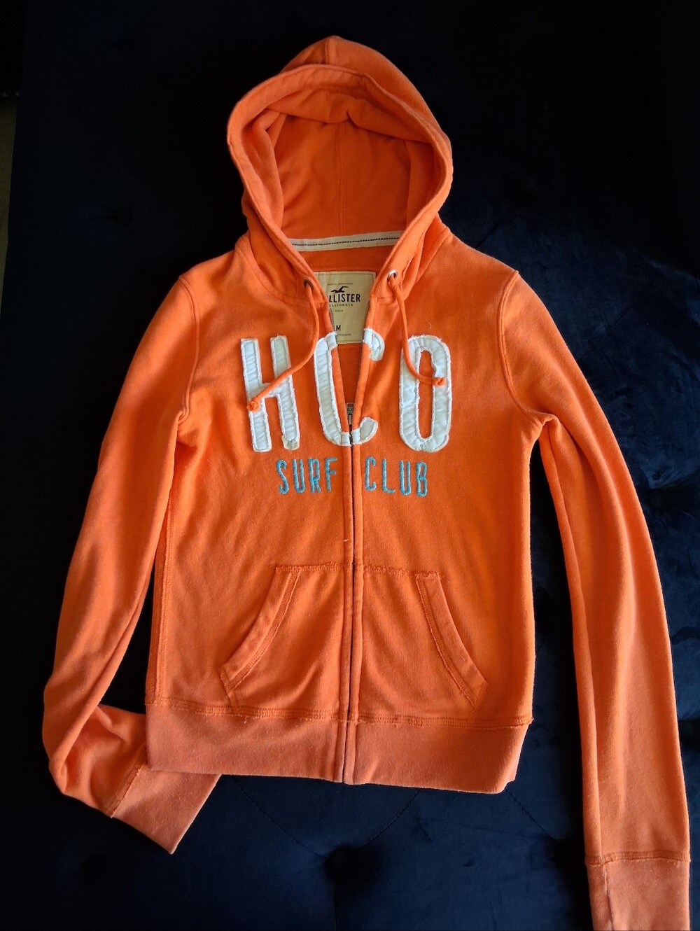 Vintage Y2K Hollister Bright Orange HCO Surf Club Zip-Up Hoodie - Picture 2 of 4